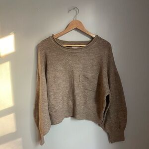 Soft Knit Cropped Light Brown Earth‎ Tone Sweater Layering Boho 90s Minimalist